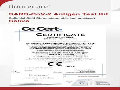 Obtained SARS-CoV-2 Antigen Test Kit (Colloidal Gold Chromatographic Immunoassay) (Saliva) CE Certification for SELFTEST