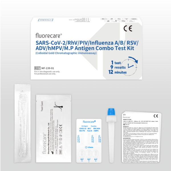 fluorecare SARS-CoV-2/RhV/PIV/Influenza A/B / RSV/ADV/hMPV/M.P Antigen Combo Test Kit (Colloidal Gold Chromatographic Immunoassay) MF-139
