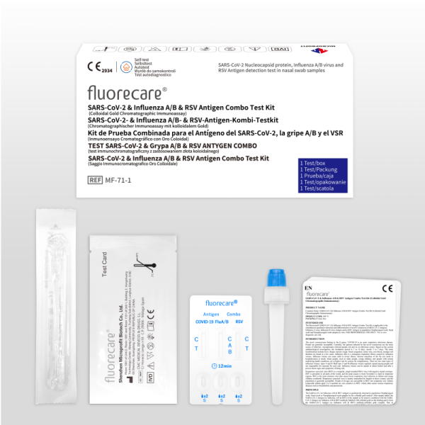 fluorecare SARS-CoV-2 & Influenza A/B & RSV Antigen Combo Test Kit (Colloidal Gold Chromatographic Immunoassay)