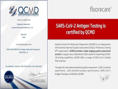 Fluorecare SARS-CoV-2 Antigen Testing is certified by QCMD
